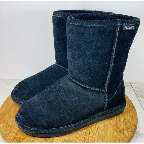 Bearpaw 608W Emma Short Black Boots Suede Sheepskin Womens Boots Size 7 - Picture 1 of 6